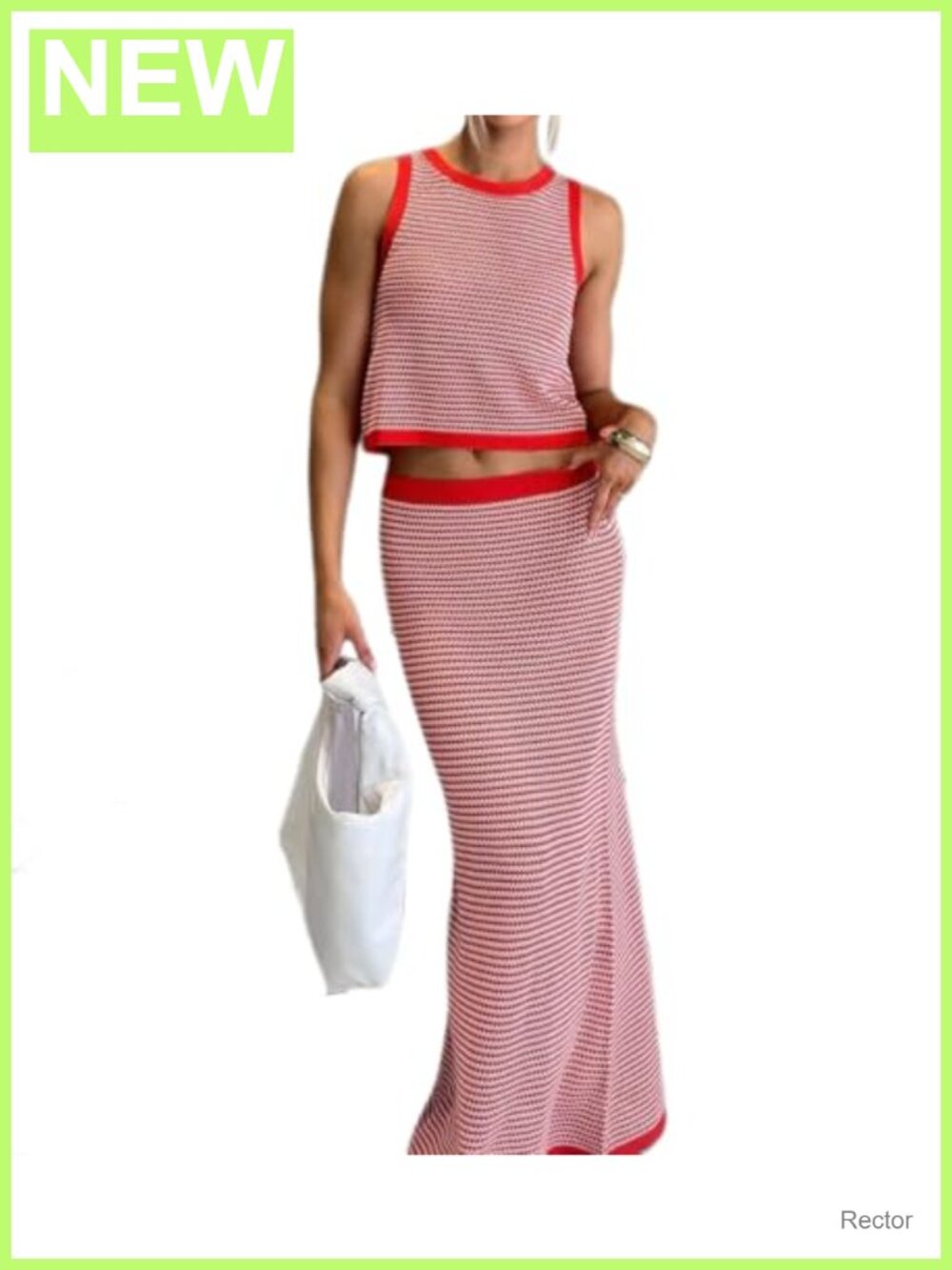 Knit Two Piece Set Sleeveless Tank Top and Maxi Skirt Summer Business Casual